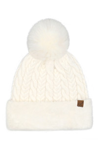 C.C Cable Knit Fur Cuff Pom Beanie