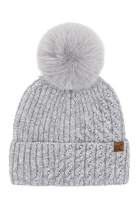 C.C Cable Pom With Pearl Embellishments Beanie