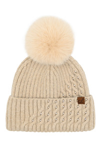 C.C Cable Pom With Pearl Embellishments Beanie