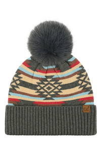 C.C Beanie Aztec Pattern Pom Cuff Beanie