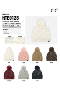 C.C Beanie Allover Pearl Crochet Pom Beanie Winter Hat