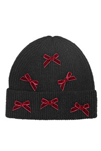 C.C Beanie Mini Velvet Bow Breast Cancer Cuff Beanie Winter Hat