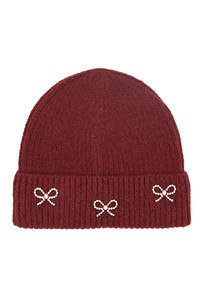 C.C Beanie Pearl Bow Charm Breast Cancer Cuff Beanie Winter Hat