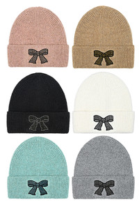 C.C Beanie Rhinestone Ribbon Embellishment Breast Cancer Beanie Winter Hat