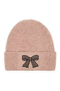 C.C Beanie Rhinestone Ribbon Embellishment Breast Cancer Beanie Winter Hat
