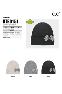 C.C Beanie Rhinestone Bow Cuff Breast Cancer Beanie Winter Hat