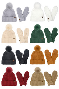 C.C Beanie Cozy Yarn Beanie Winter Hat & Mitten Set