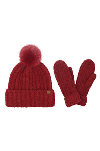 C.C Beanie Cozy Yarn Beanie Winter Hat & Mitten Set