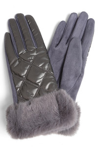 Shiny Quilted Faux Fur Cuffs Gloves-JG902 (12pairs)