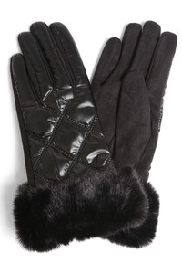Shiny Quilted Faux Fur Cuffs Gloves-JG902 (12pairs)