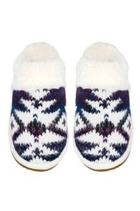 C.C Beanie Ombre Aztec Knitted Winter Slippers With Faux Fur Cuff