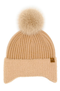 C.C Fur Earflap Pom Beanie Winter Hat
