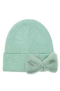 C.C Faux Fur Solid Bow Beanie Winter Hat