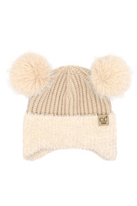 C.C Kids Fur Earflap Pom Pom Beanie Winter Hat