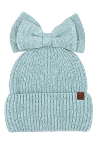 C.C Messy Bun Bow Beanie with Sequins Winter Hat