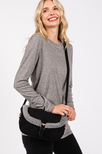 Fleece Trimmed Solid Tote and Crossbody Bag