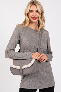Fleece Trimmed Solid Tote and Crossbody Bag