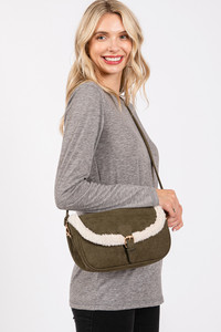 Fleece Trimmed Solid Tote and Crossbody Bag