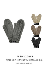 Sherpa Lining Cable Knit Mittens