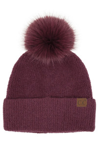 CC BEANIE Plush Terry Chenille Pom Beanie Winter Hat