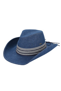 C.C Denim Cowboy Hat With Geometric Trim Bands
