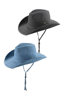 C.C All Over Rhinestone Denim Cowboy Hat With Chin Straps
