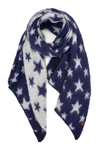 C.C American Flag Theme Star Pattern Bias Cut Brushed Winter Scarf

