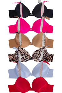 Microfiber Rhinestone Trip Push Up Bra