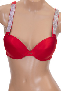 Microfiber Rhinestone Trip Push Up Bra