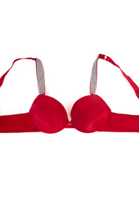 Microfiber Rhinestone Trip Push Up Bra