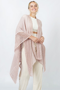 Solid Textured Knit Winter Cape Ruana