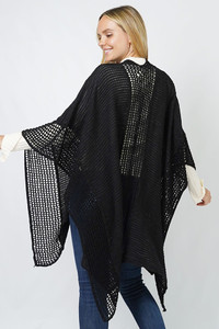 Solid Textured Knit Winter Cape Ruana
