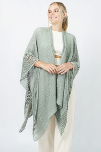 Solid Textured Knit Winter Cape Ruana