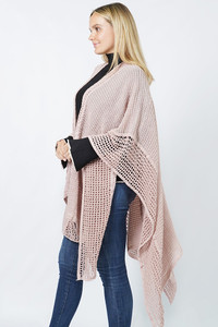 Solid Textured Knit Winter Cape Ruana