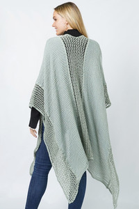 Solid Textured Knit Winter Cape Ruana