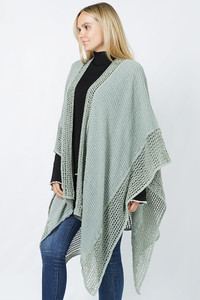 Solid Textured Knit Winter Cape Ruana