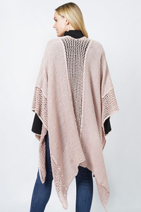 Solid Textured Knit Winter Cape Ruana
