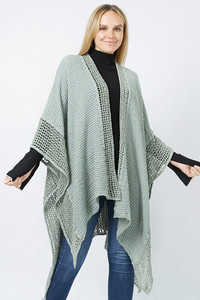 Solid Textured Knit Winter Cape Ruana