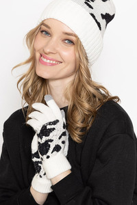 Cow Pattern Knit Touch Winter Gloves