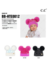 C.C Baby Sequin Fur Pom Pom Beanie