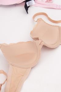 Stone Strap Point Solid Lace Trim Push Up Bra