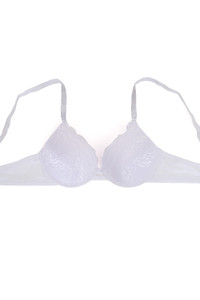 Stone Strap Point Solid Lace Trim Push Up Bra