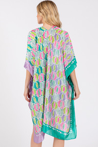 Two Tones Trim Abstract Pattern Silky Feel Kimono