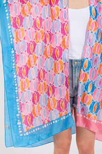 Two Tones Trim Abstract Pattern Silky Feel Kimono