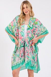 Floral Flower Pattern Silky Feel Summer Kimono