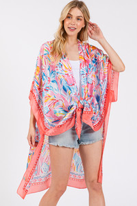 Floral Flower Pattern Silky Feel Summer Kimono