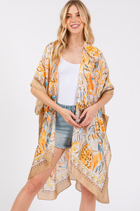 Floral Flower Pattern Silky Feel Summer Kimono