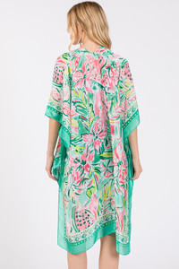 Floral Flower Pattern Silky Feel Summer Kimono