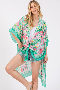 Floral Flower Pattern Silky Feel Summer Kimono