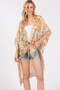 Floral Flower Pattern Silky Feel Summer Kimono
